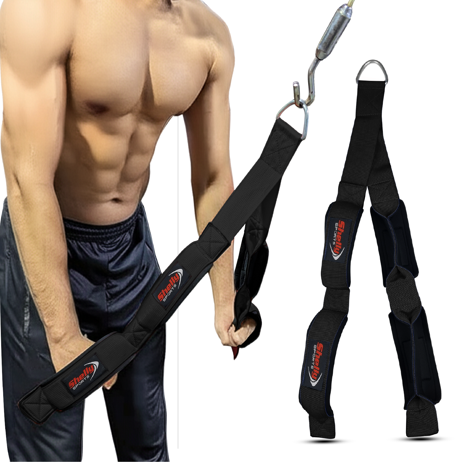 Shelly Triceps Rope Gym Cable Machine Attachments Anti-Slip Triceps Strap 2 Loops Neoprene Handles Pulldown Rope for Pushdowns Pulls Crunches Overhead Extensions Biceps Curl